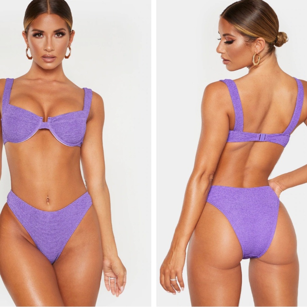 Size SMALL, Purple textured bra style bikini, PLT, worn once
